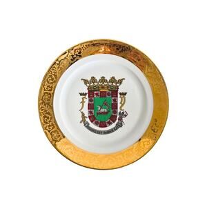 Olivenza Spain City Crest Plate with Gold Border Tharaud Limoges Made in France